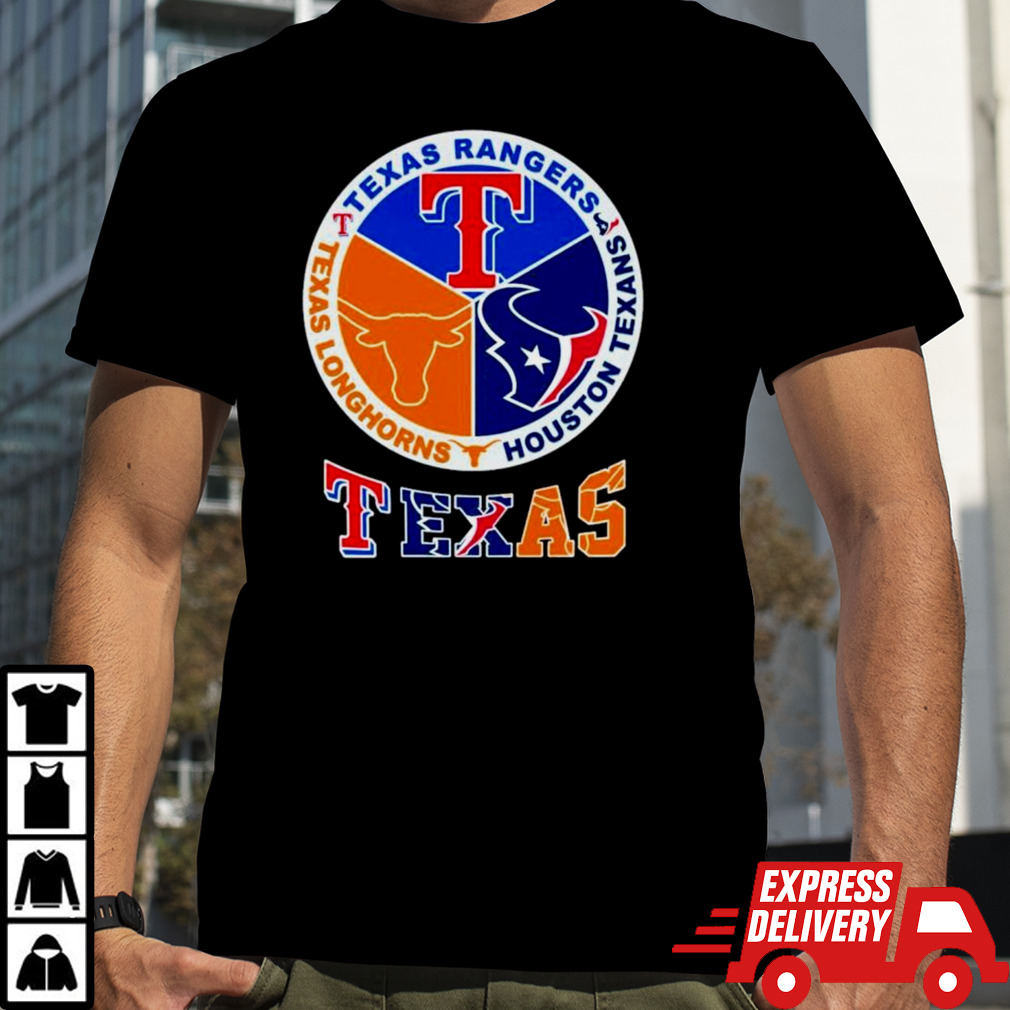 TEXAS Texas Rangers Texas Longhorns Houston Texans parody logo shirt