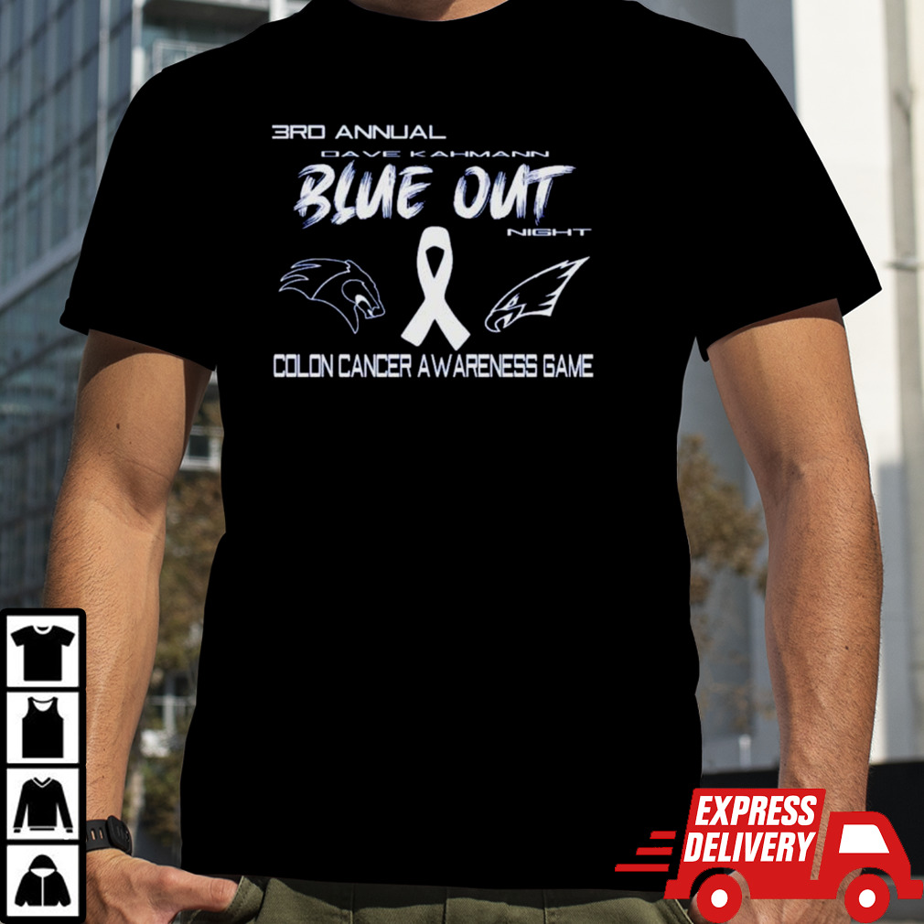 3rd annual Dave Kahmann blue out night colon cancer awareness game shirt