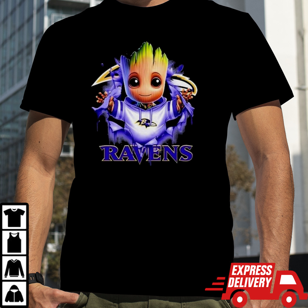 Baby Groot Blood Inside Me Baltimore Ravens 2024 T-shirt