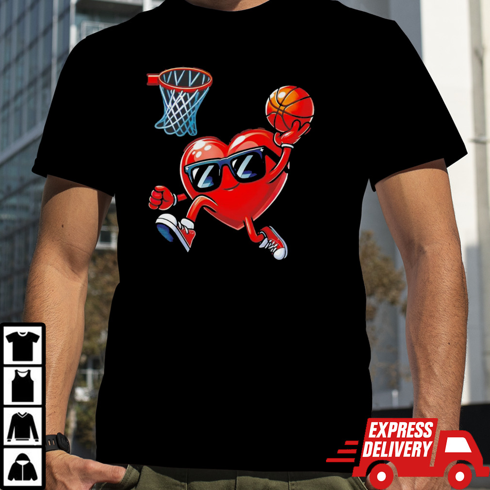 Heart dunking basketball Valentines day shirt