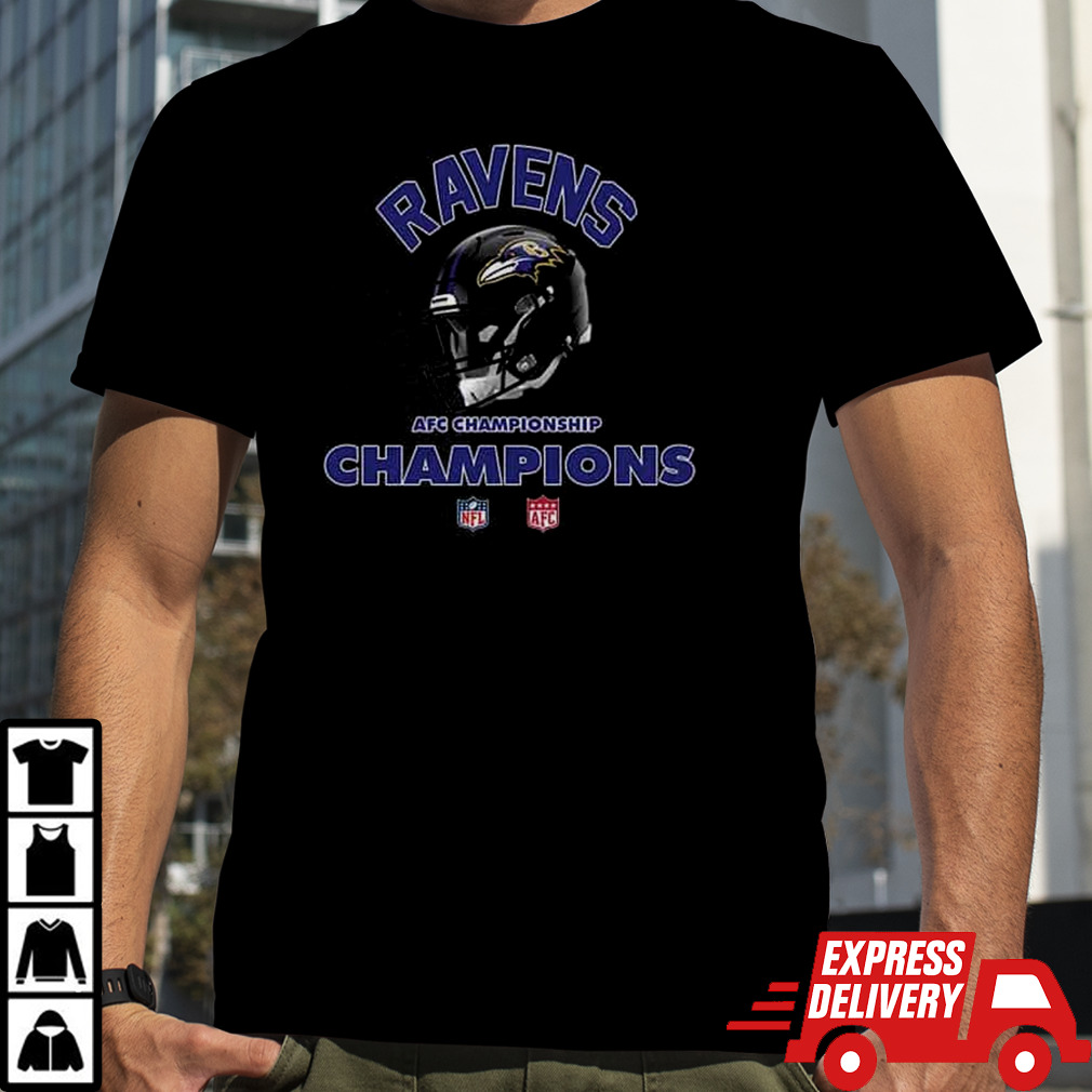 Baltimore Ravens AFC Championship Season 2023-2024 NFL Super Bowl LVII Merchandise Helmet Winners T-Shirt