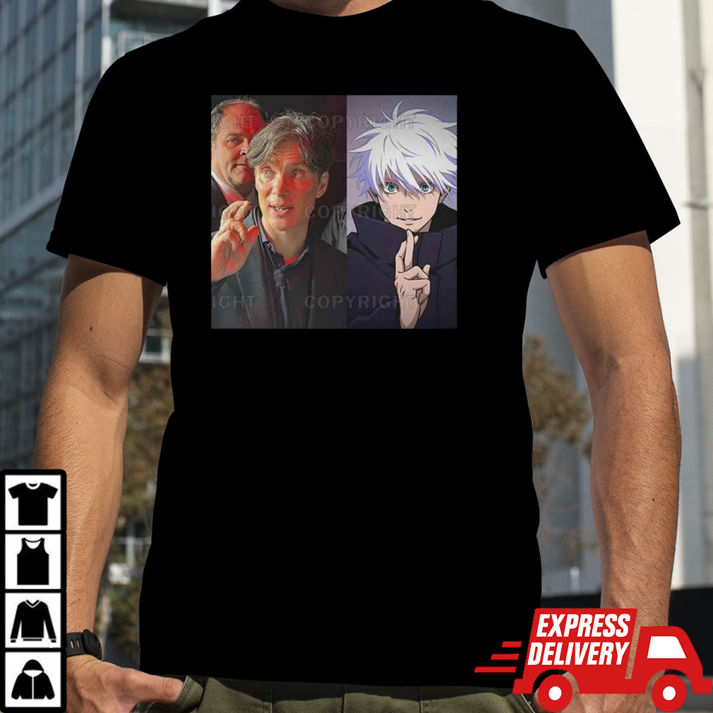 Jujutsu Kaisen Gojo Satoru And Cillian Murphy Funny Same Hand Sign To Use Unlimited Void T-Shirt