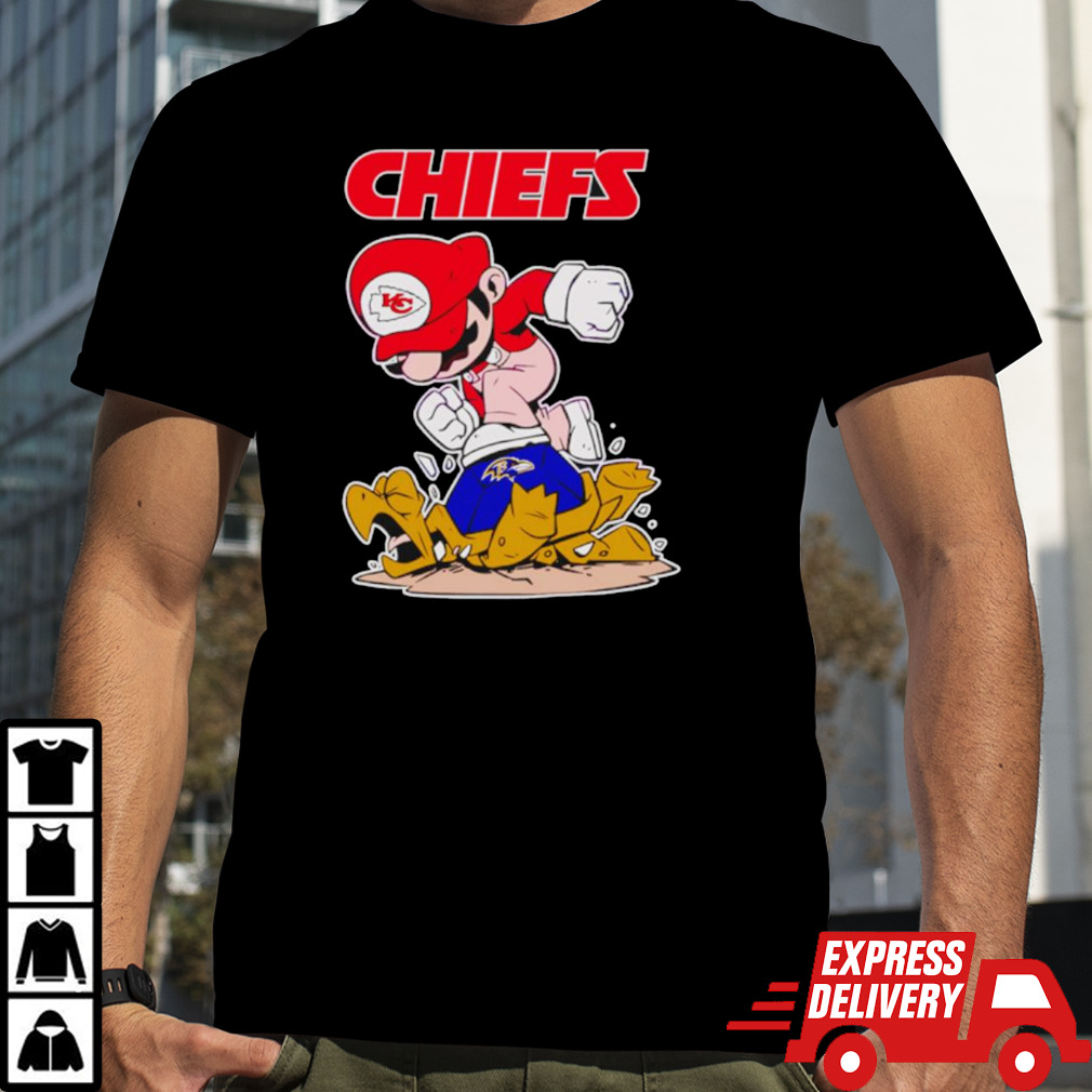 Mario Chiefs Stomps on Baltimore Ravens football shirt