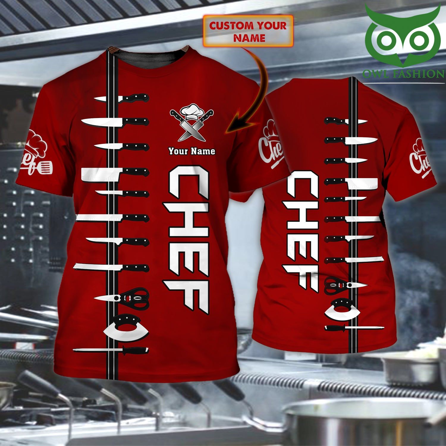 CHEF Knives Personalized Name red 3D Tshirt