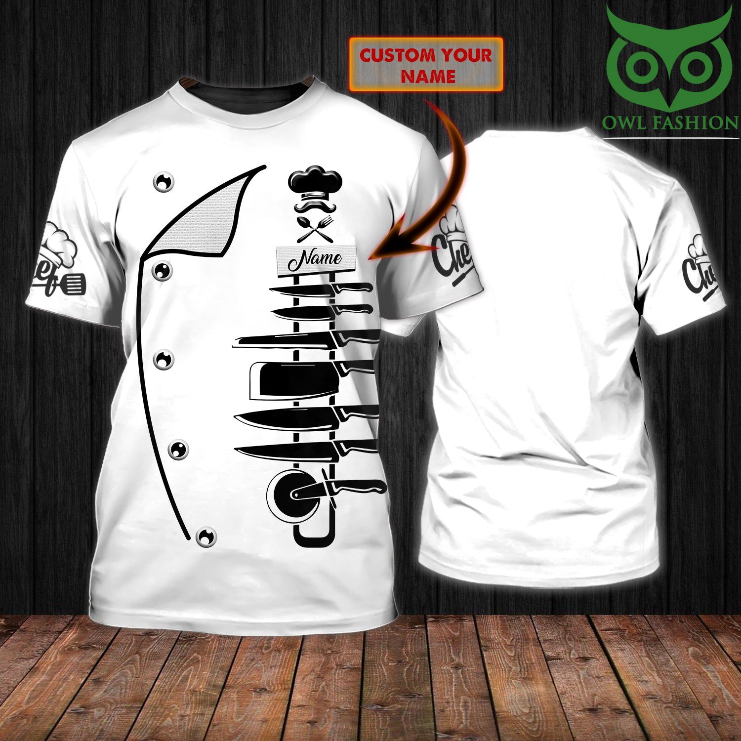 CHEF Knives Personalized Name white 3D Tshirt