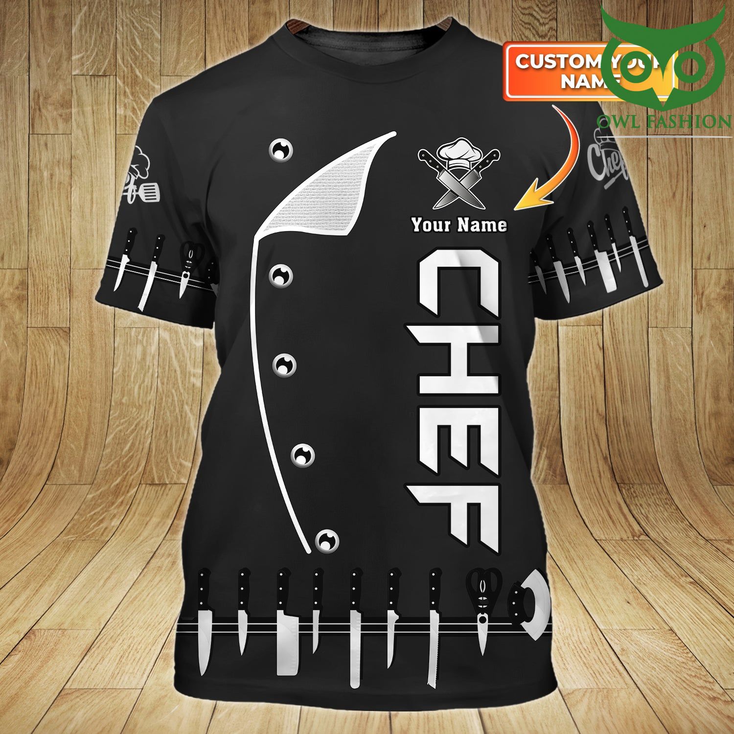 Chef costume knives Personalized Name grey 3D Tshirt