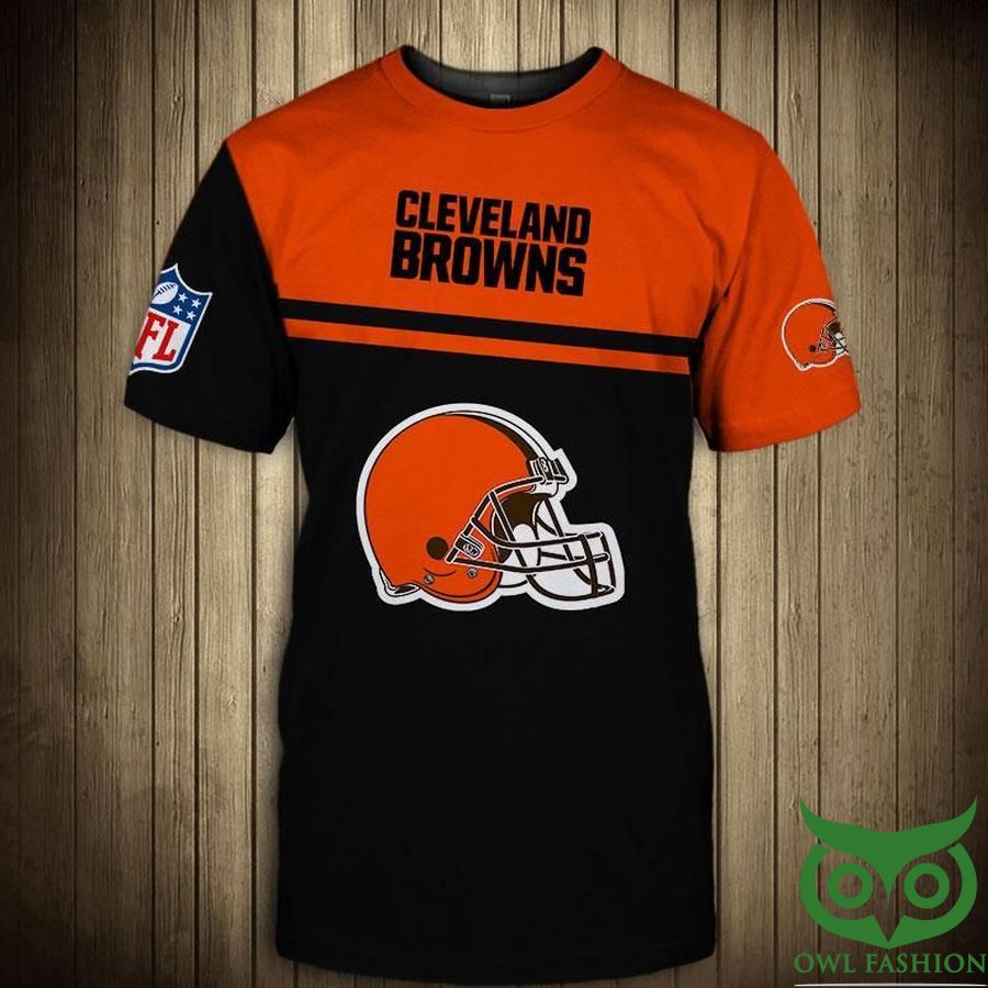 Cleveland Browns NFL Bright Orange and Black 3D T-shirt