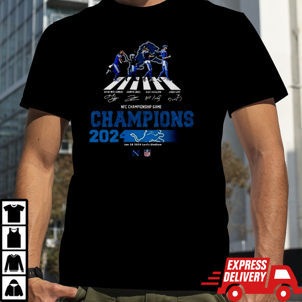 Congrats Detroit Lions Are 2024 NFC Champions NFL Playoffs Team Abbey Road To The Victory Signatures T-Shirt