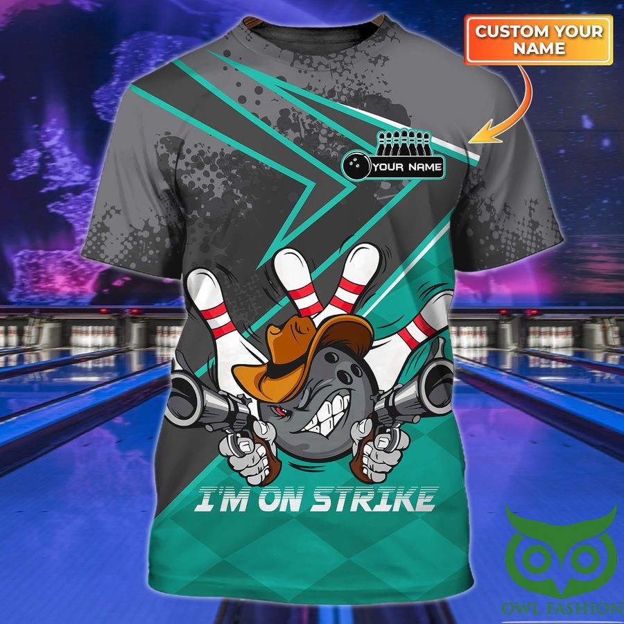 Custom Name Bowling Gray and Turquoise 3D T-shirt