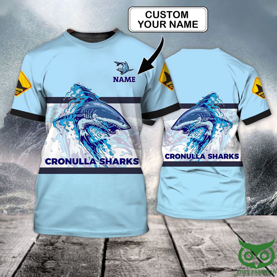 Custom Name NRL Cronulla-Sutherland Sharks in sea 3D T-shirt