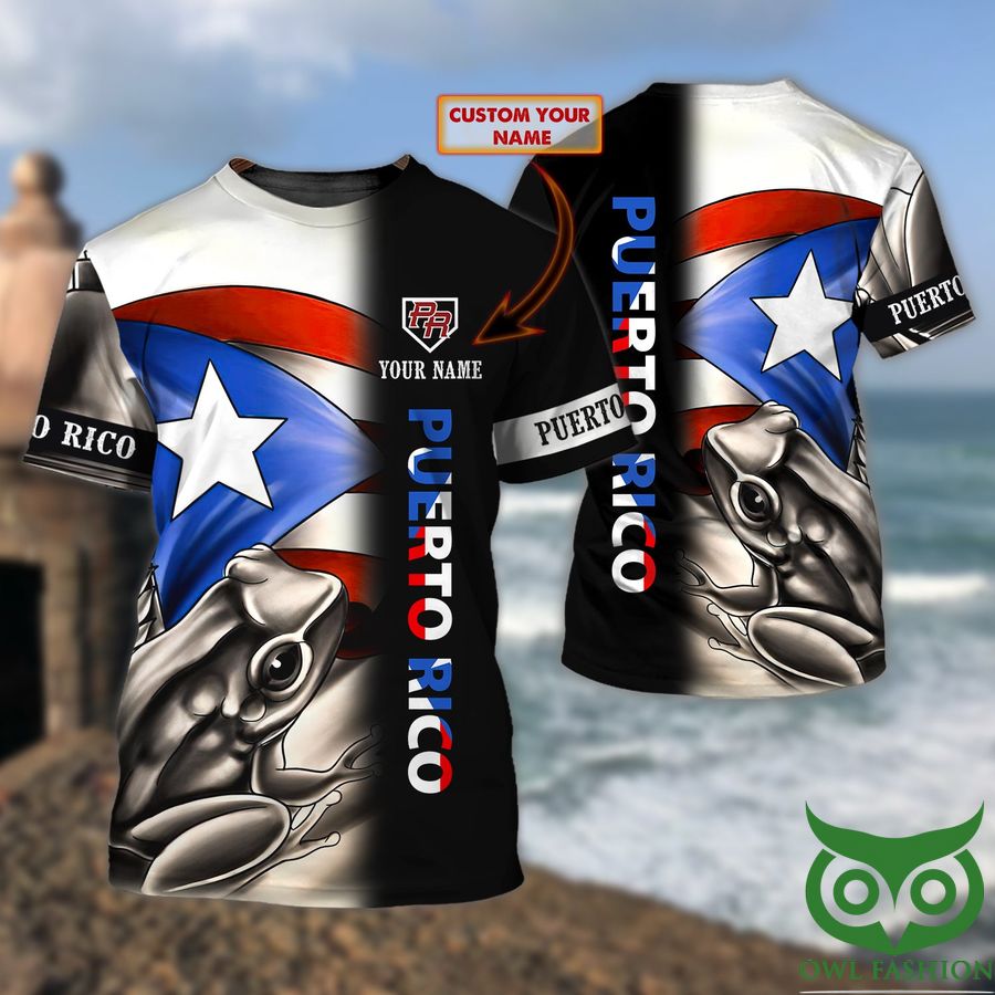 Custom Name Puerto Rico Country Flag Color with Gray Frog 3D T-shirt