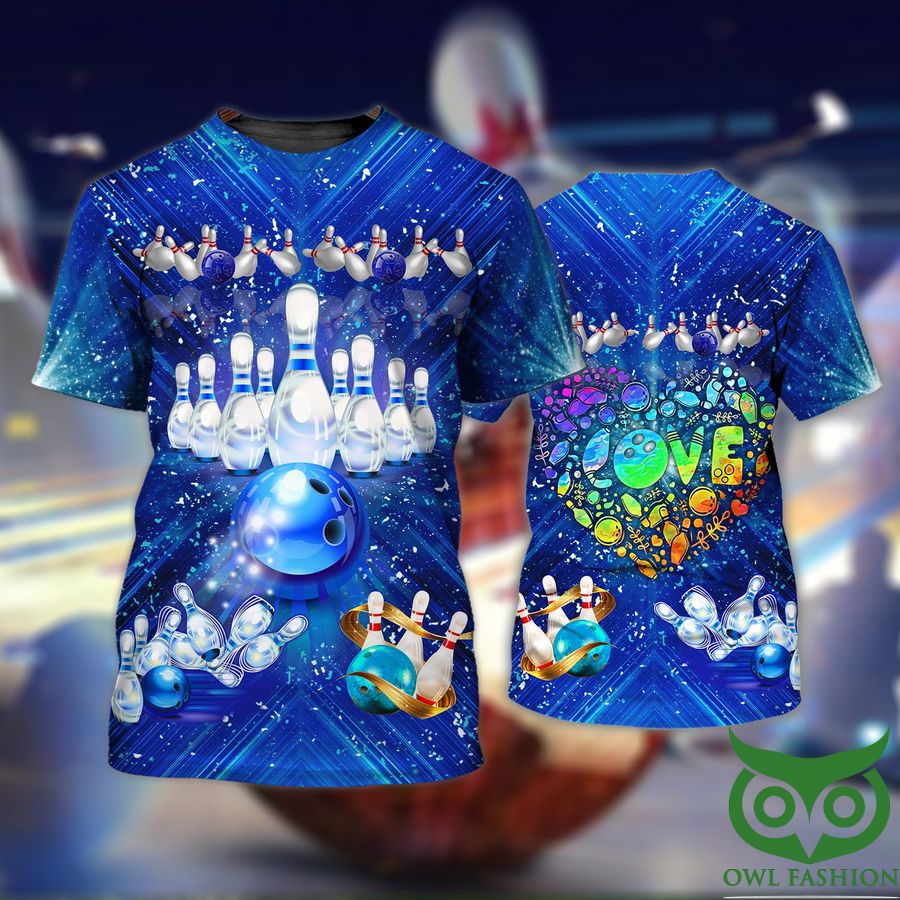 Love Bowling Game Blue Blink 3D T-shirt