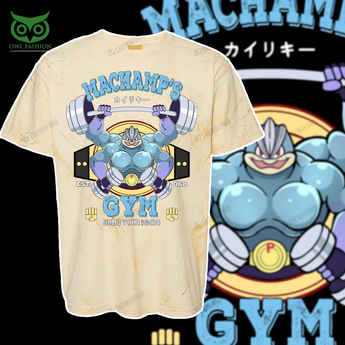 Machamp Gym Pokemon Anime Blue Custom 3D T-shirt