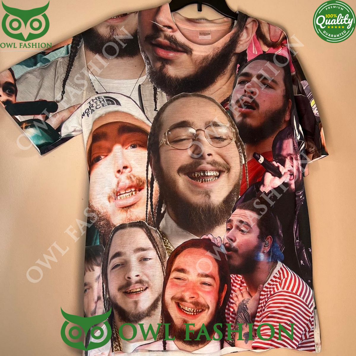 Post Malone Rapper and singer Faces 2024 printed t Shirt