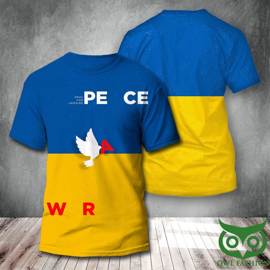 Stand With Ukraine Pray For Ukraine Peace War Blue and Yellow 3D T-shirt