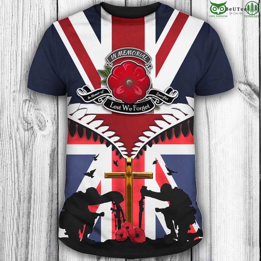 Veteran Poppy In Memorial Lest We Forget UK Flag Shirt Patriotic 3D T-Shirt