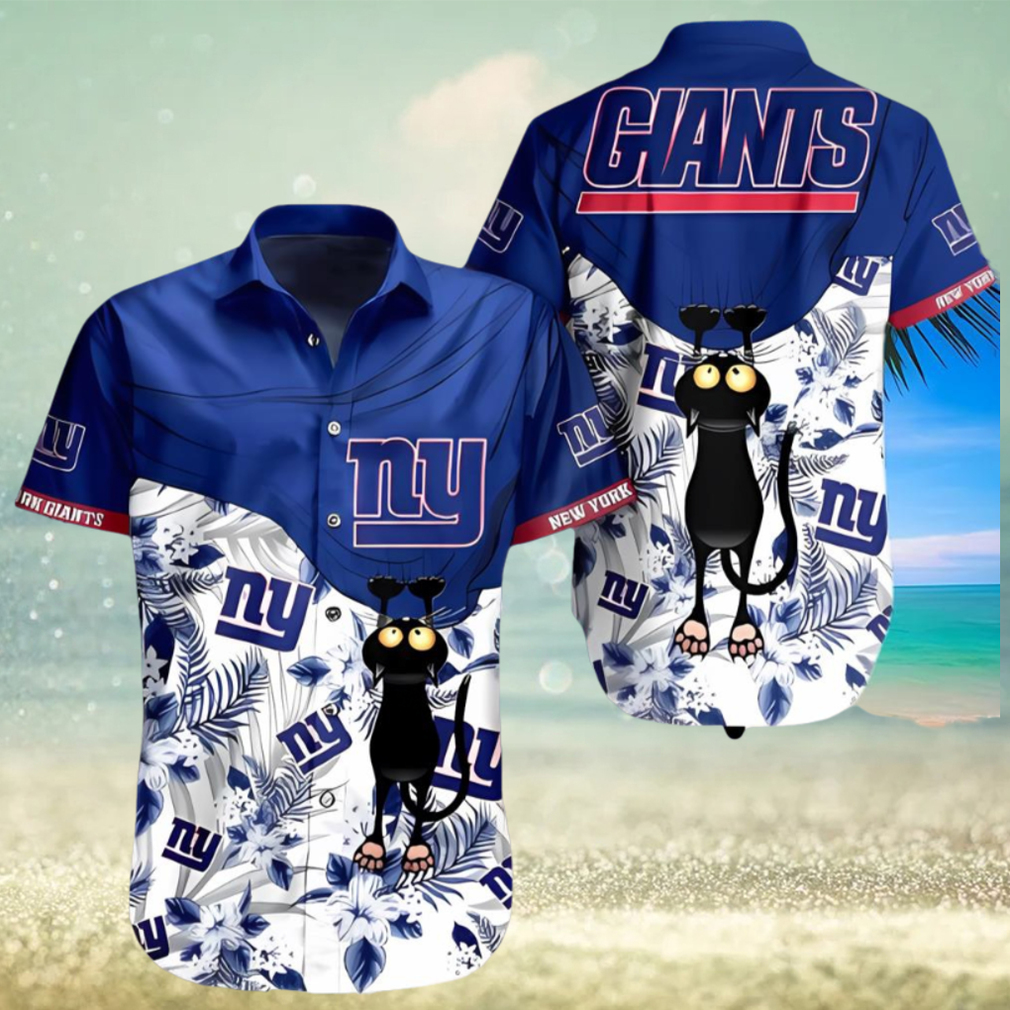 BEST New York Giants NFL Hawaiian Shirt Black Cat Graphic 3D - Limotees