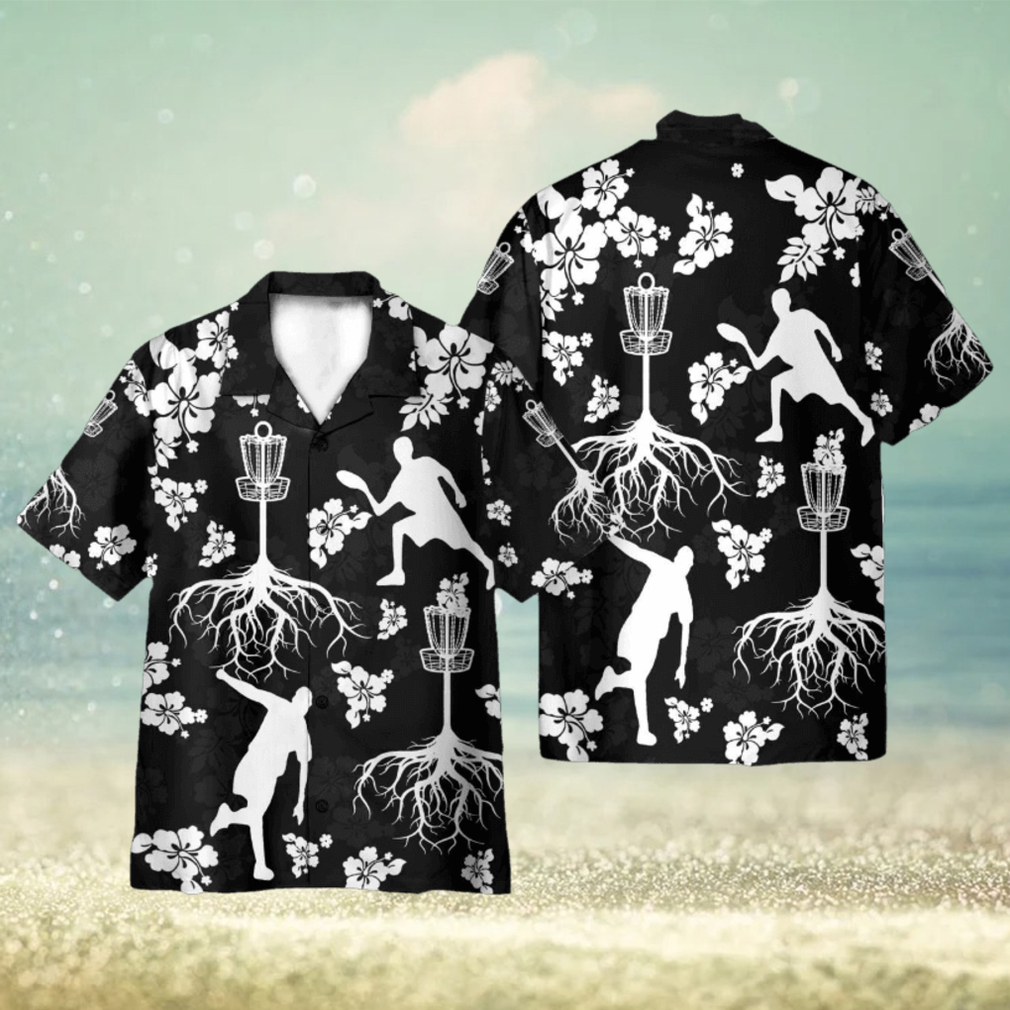 Black And White Disc Golf And Tree Hibiscus Pattern 3D Hawaiian Shirt Holiday Gift - Limotees