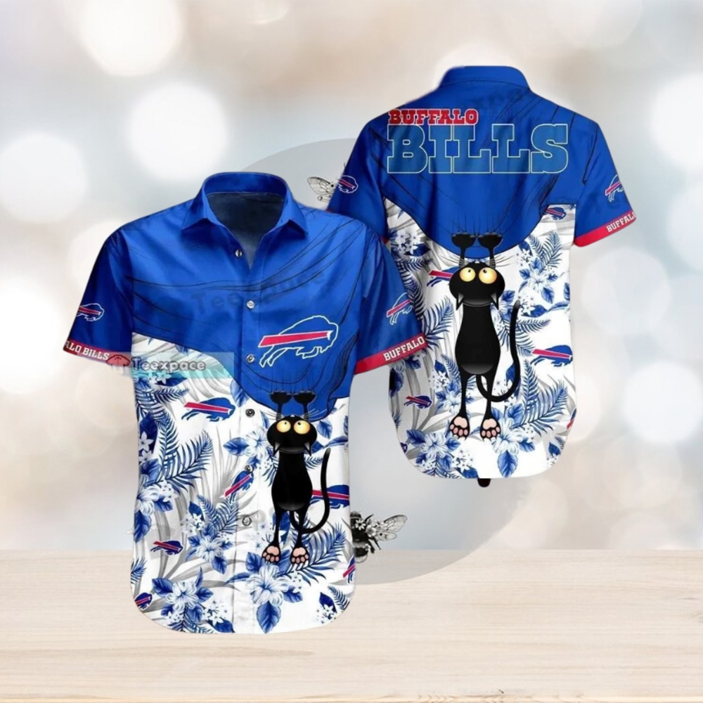 Buffalo Bills Floral Black Cat Hawaiian Shirt - Limotees