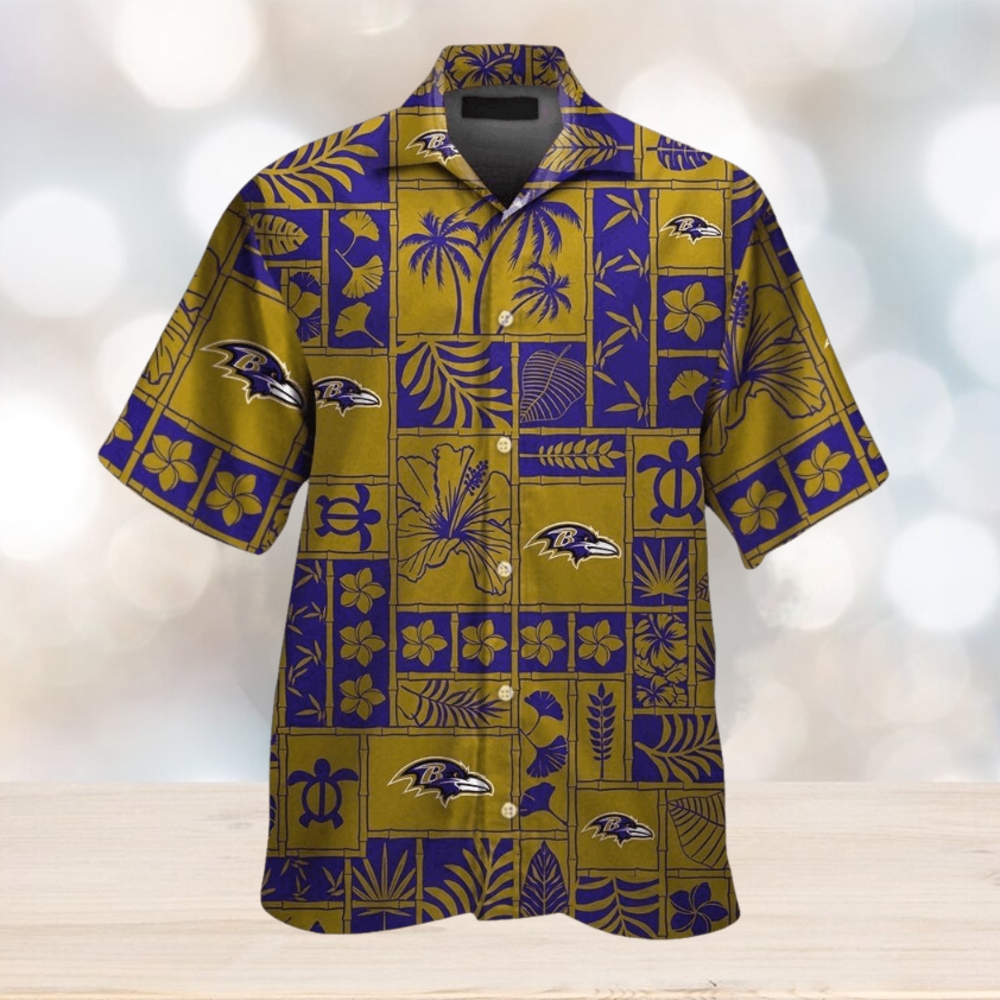 Button Up Short Sleeve Baltimore Ravens Tropical Hawaiian Shirt - Limotees