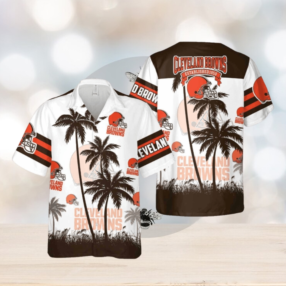 Cleveland Browns Hawaiian Shirt And Shorts Nfl Football Aloha Button Up Shirts Best Gift For Men Women Fans Cleveland Browns Est 1950 Palm Trees Hawaiian Set - Limotees