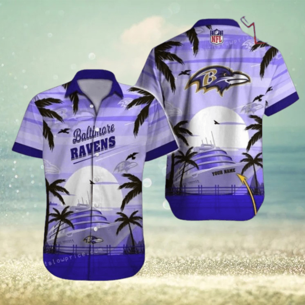 Custom Name Baltimore Ravens Hawaiian Shirt NFL Football Hawaiian Shirt Outfit - Limotees