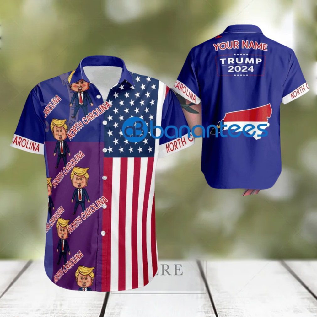 Custom Name Trump Angry North Carolina Hawaiian Shirt Baby Trump Pointing USA Flag Gift For Fans Trump Votes - Limotees