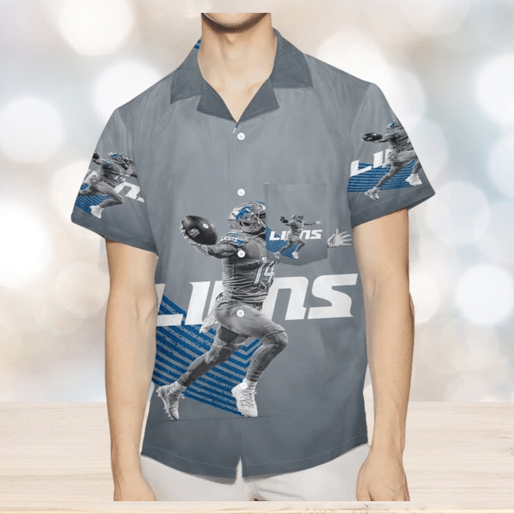 Detroit Lions Player 14 3D All Over Print Summer Beach Hawaiian Shirt with Pocket - Limotees