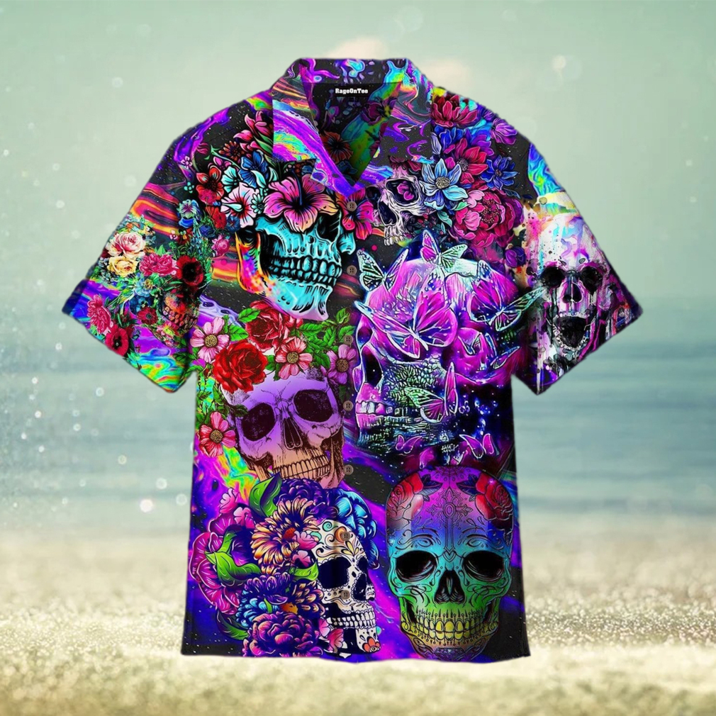 Flowers Hippies Colorful Skull Hawaiian Shirt - Limotees