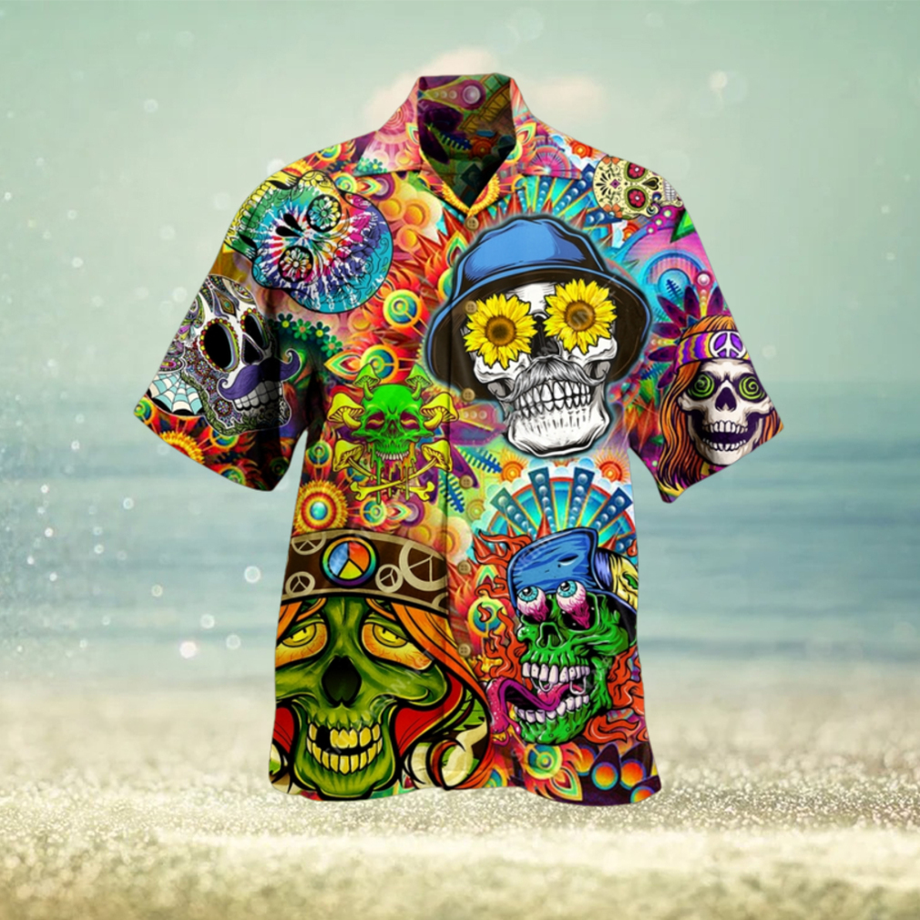 Hippie Hawaiian Shirt Hippie Skull High Hippie Style Hawaii Aloha Shirt - Limotees