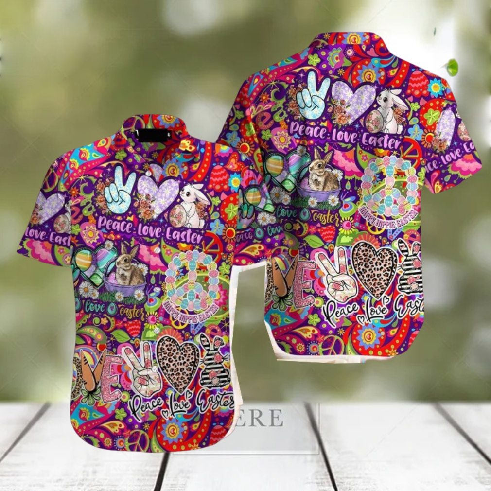 Hippie Peace Bunny Love Easter Day Hawaiian Shirt Aloha Casual Shirt For Men And Women - Limotees