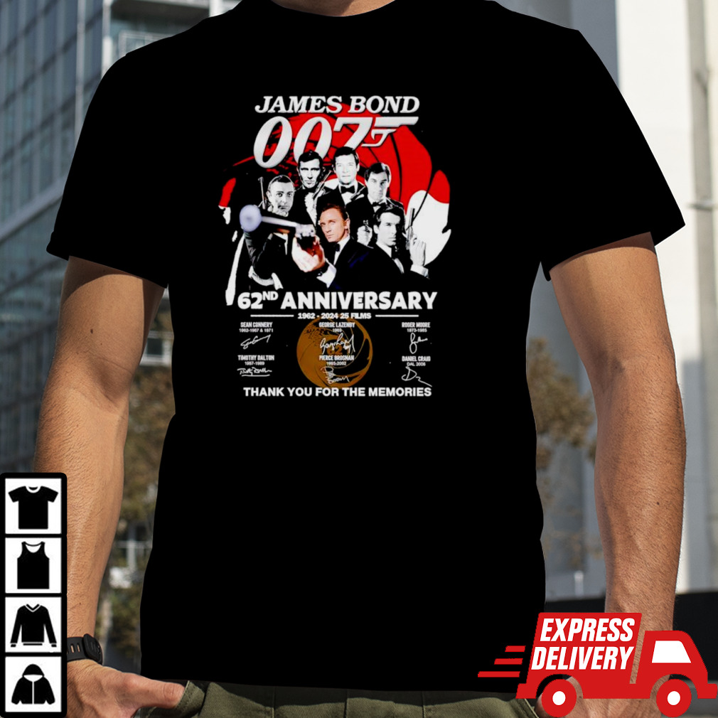 James Bond 007 62nd anniversary 1962 2024 25 films thank you for the memories shirt