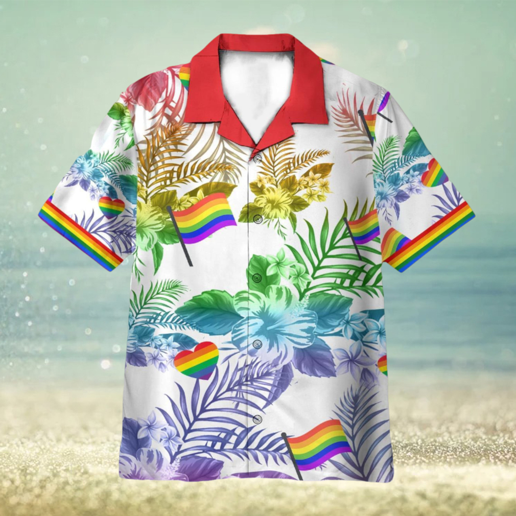 LGBT Flag Tropical Leaves Pattern 3D Hawaiian Shirt Summer Vaction Gift - Limotees