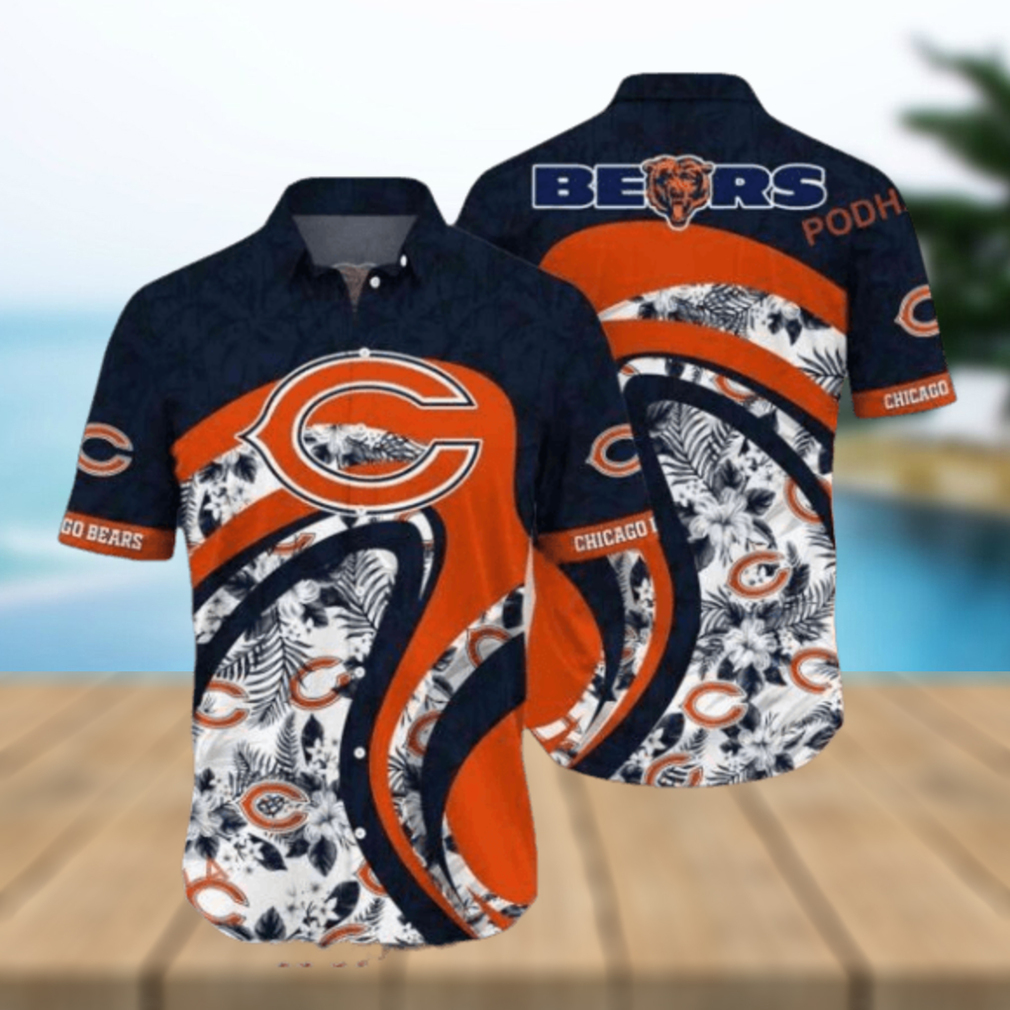 Leaf Orange Curve NFL Chicago Bears Hawaiian Shirt Style - Limotees