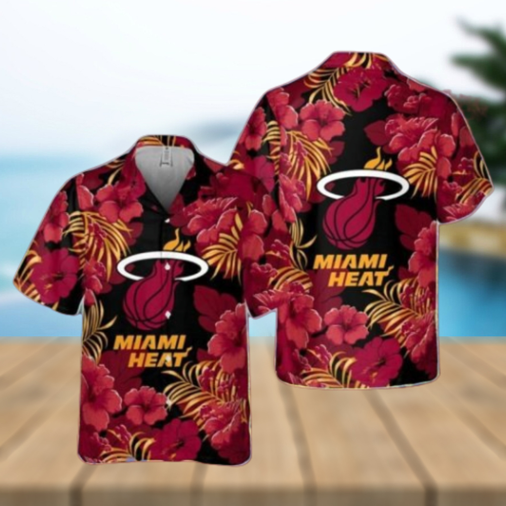 Miami Heat Hibiscus And Tree Tropical Pattern Print hot Hawaiian Shirt - Limotees