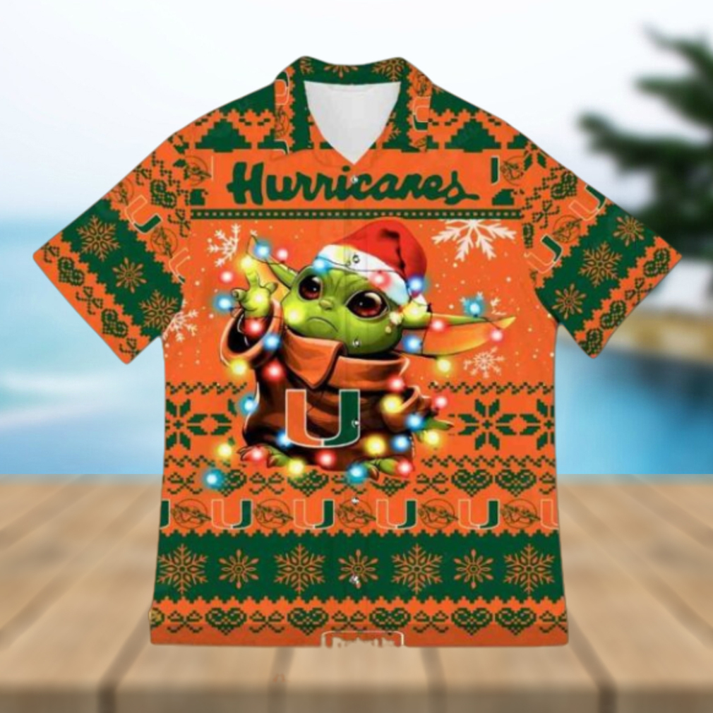 Miami Hurricanes Hawaiian Shirt, Star Wars Baby Yoda Beach Theme - Limotees