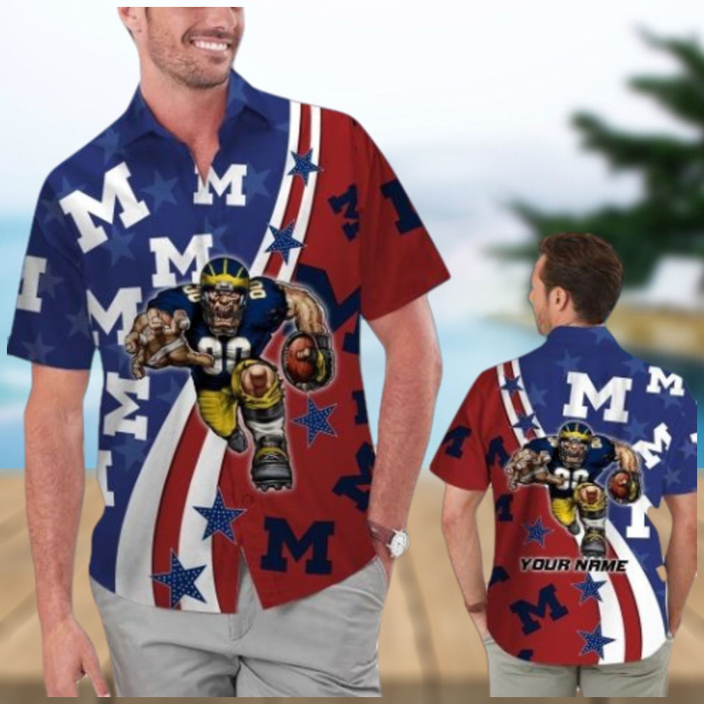 Michigan Wolverines American Flag Personalized Floral Tropical Hawaiian Shirts - Limotees