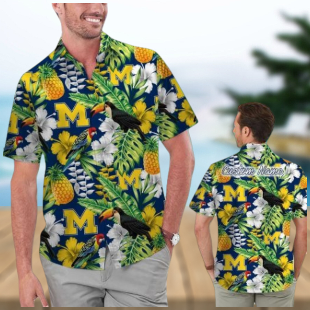 Michigan Wolverines Name Personalized Parrot Floral Tropical Hawaiian Shirt - Limotees