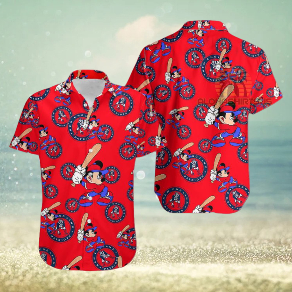 Mickey Mouse Baseball New England Patriots Red Western Hawaiian Shirt - Limotees