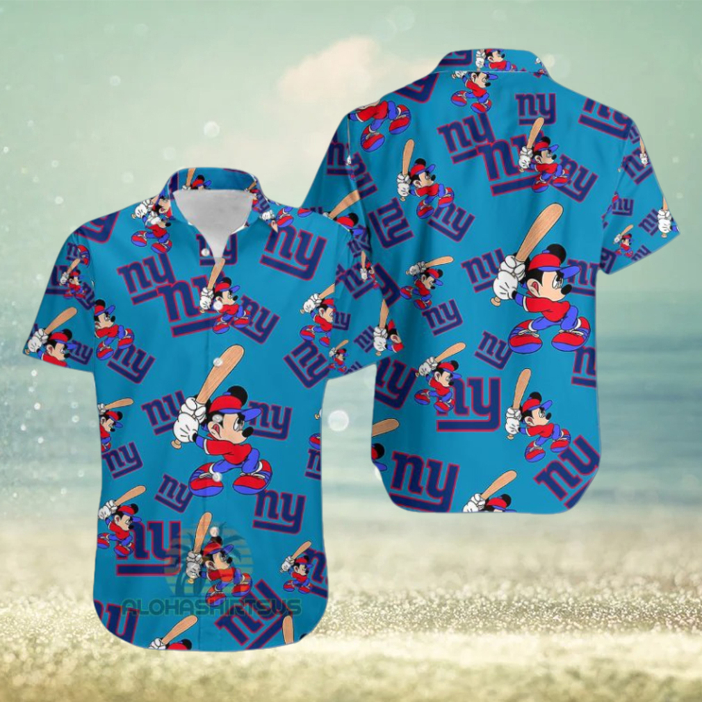 Mickey Mouse Baseball New York Giants Sapphire Hawaiian Camp Shirt - Limotees