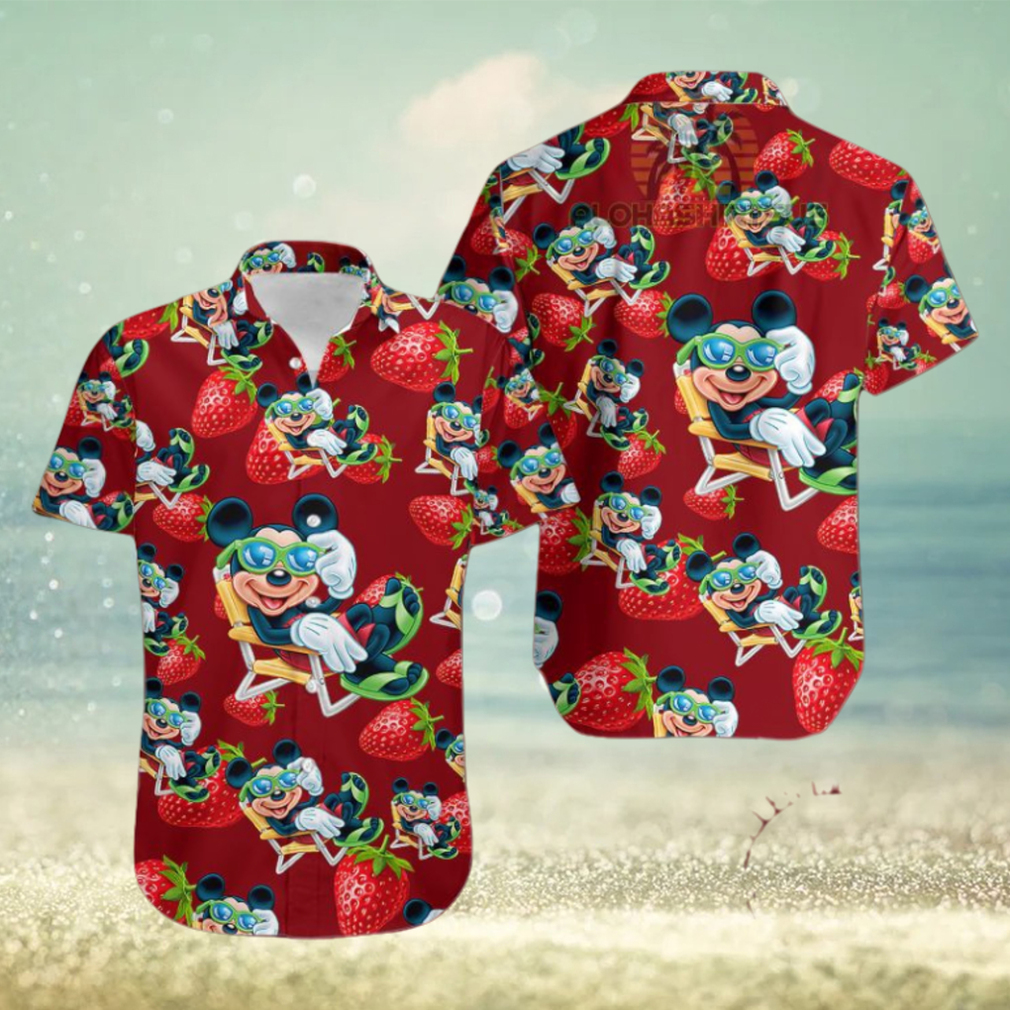 Mickey Mouse Beach Strawberry Maroon Mens Tall Hawaiian Shirts - Limotees