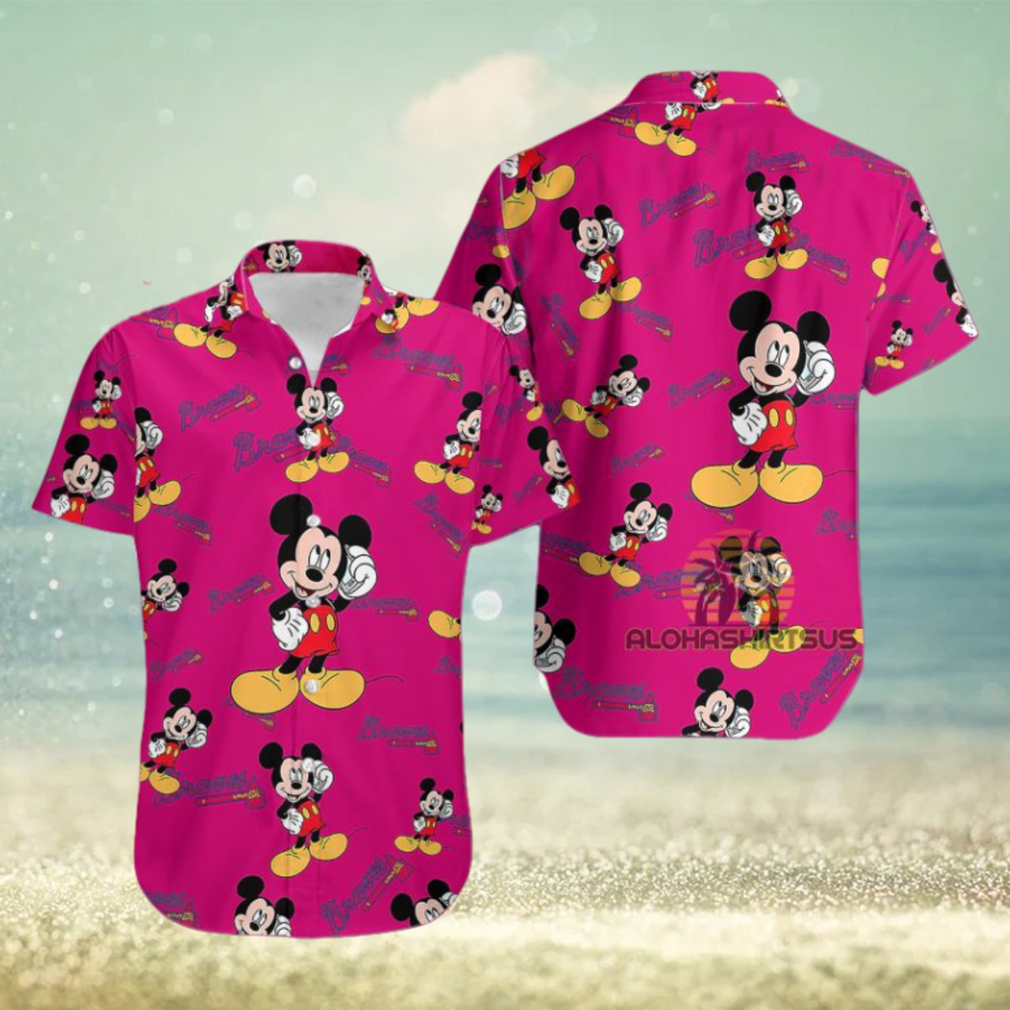 Mickey Mouse Call Phone Atlanta Braves Heliconia High Quality Hawaiian Shirts - Limotees