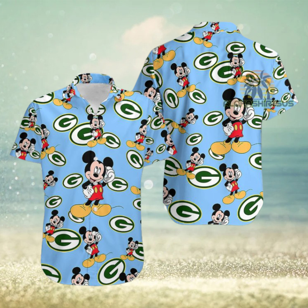 Mickey Mouse Call Phone Green Bay Packers Blue Button Down Hawaiian Shirt - Limotees