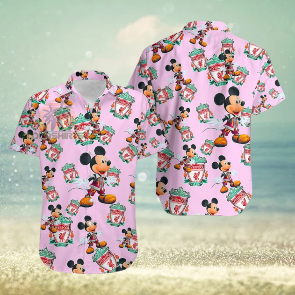 Mickey Mouse Character Liverpool Fc Pink Tropical Print Hawaiian Shirt - Limotees