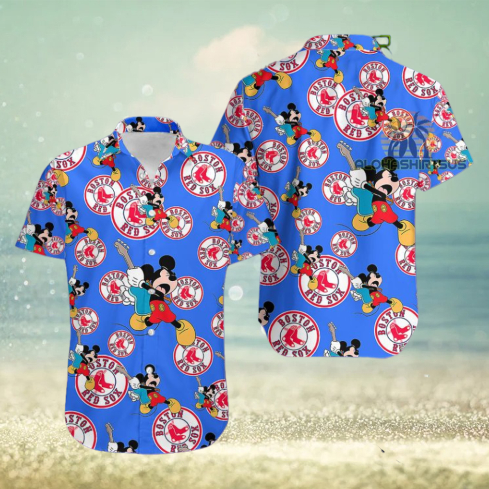 Mickey Mouse Electric Guitar Boston Red Sox Royal Blue Original Hawaiian Shirt - Limotees