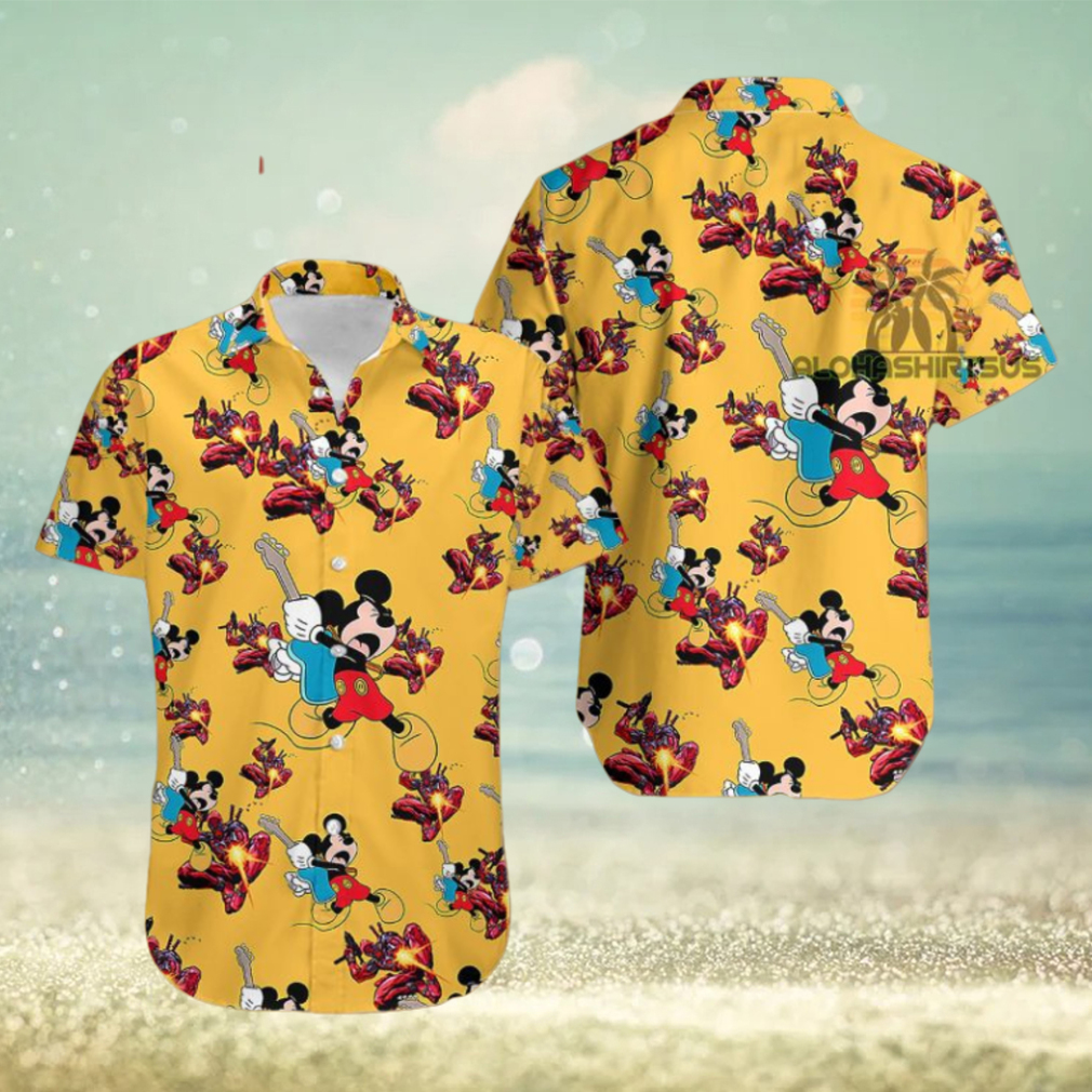 Mickey Mouse Electric Guitar Marvel Deadpool Mens Hawaiian Style Shirts - Limotees