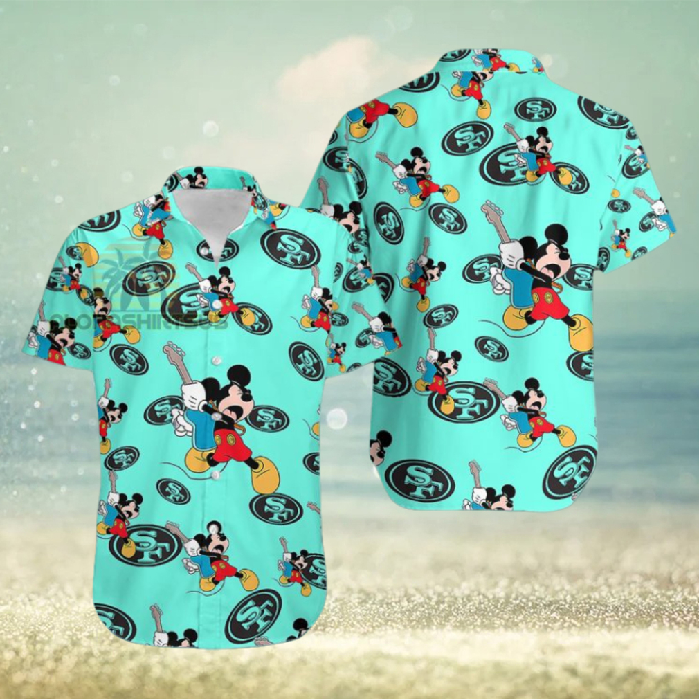 Mickey Mouse Electric Guitar San Francisco 49Ers Light Blue His And Hers Hawaiian Shirts - Limotees