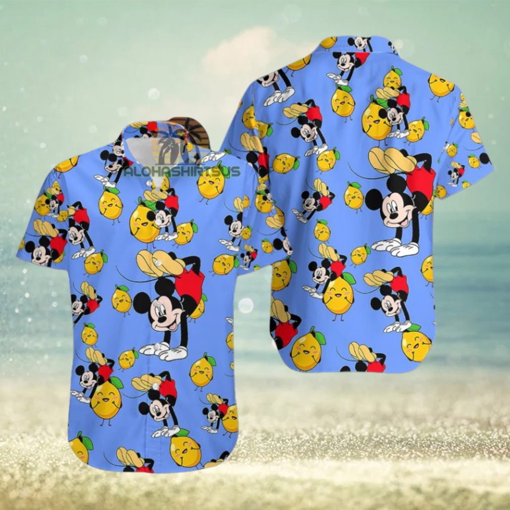 Mickey Mouse Hip Hop Lemon Blue Western Hawaiian Shirt - Limotees