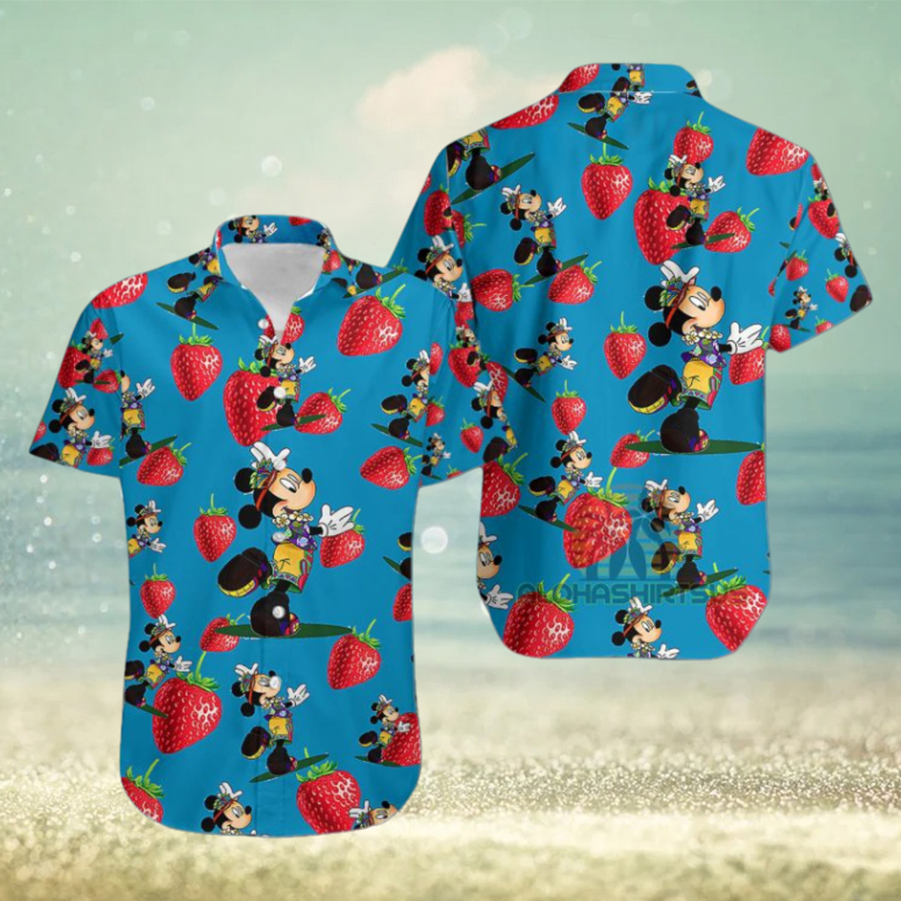 Mickey Mouse Hula Strawberry Sapphire Slim Fit Hawaiian Shirt - Limotees