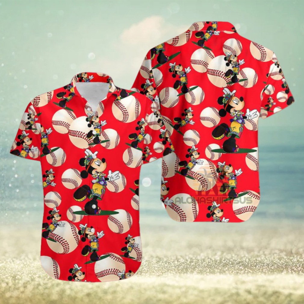 Mickey Mouse Hula White Baseball Red Youth Hawaiian Shirts - Limotees